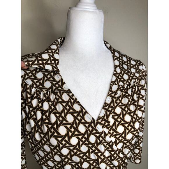 Talbots Faux Wrap Dress in Brown and White Weave Print Retro US 4 - Picture 14 of 16